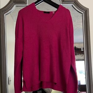 Tahari V-Neck Sweater in Vibrant Pink